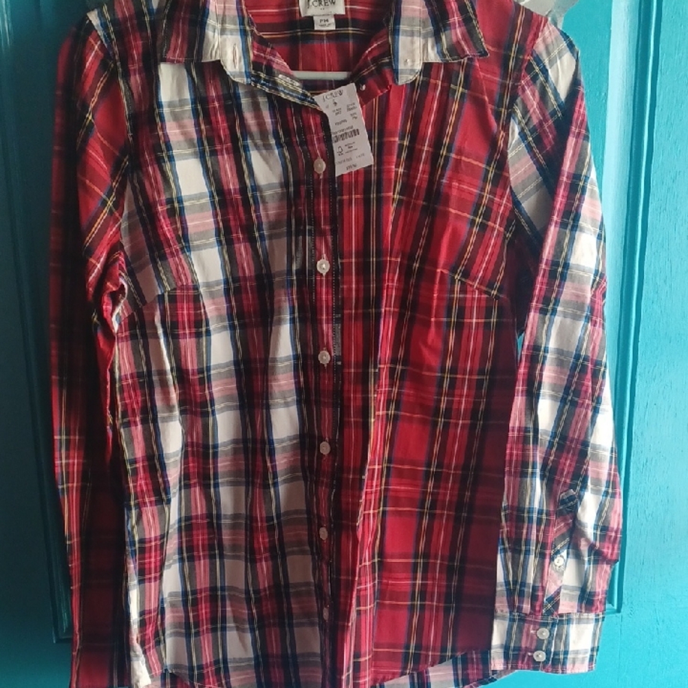 J. Crew Womens Contrasting Plaid Buttondown Shirt Size Medium Petite NWT